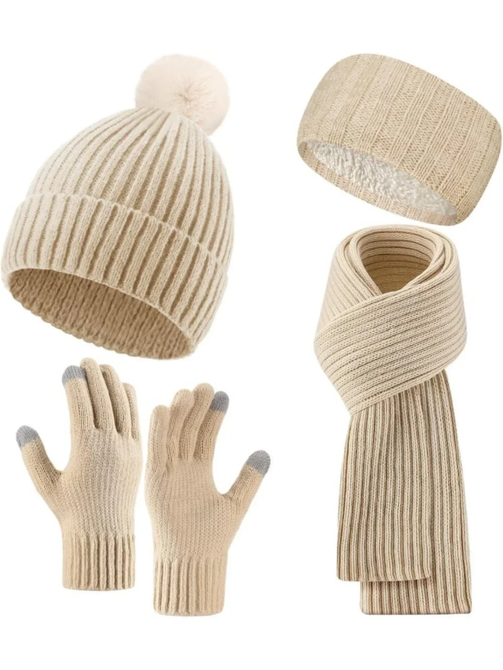 Cozy 4-Piece Winter Set: Hat, Scarf, Gloves & Headband for Cold Weather Fashion